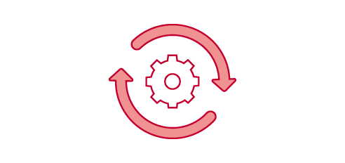 Red arrows showing a process of rotation or update around a gear.